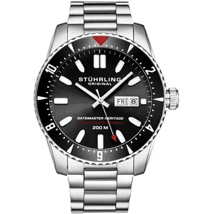 STUHRLING Montre bracelet homme modele 20 ATM suisse automatique en acier - 51 mm - Argent et noir pas cher