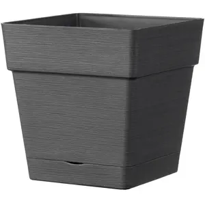 Pot carré à réserve d'eau plastique Deroma Save R anthracite 17 x 17 x h.17 cm pas cher