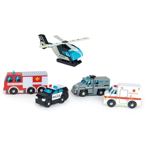 Tender Leaf Toys Set de 5 véhicules d'urgences pas cher