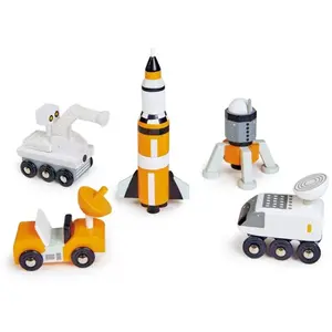 Tender Leaf Toys Set de 5 véhicules voyageurs de l'espace en bois pas cher