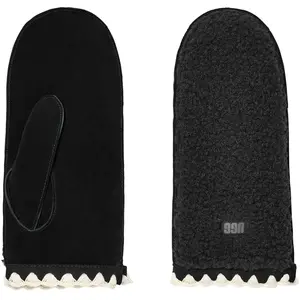 Ugg - Moufles en cuir et en polaire - W Uggfluff Scalloped Mitten Blac... pas cher