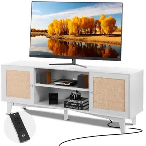 VEVOR Support TV en rotin 191cm TV Boho Armoire TV blanche pas cher