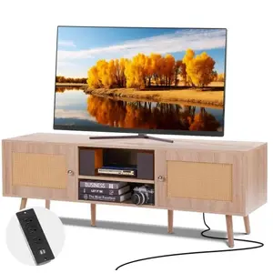 Meuble Tv En Rotin-Vevor-65 Pouces-Bohème-Prise Intégrée Et Ports Usb-... pas cher