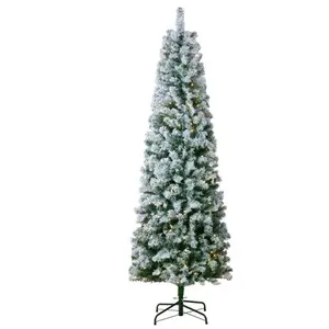 VEVOR Sapin de Noël Artificiel, 1,98 m, Arbre de Noël Pre-eclaire Flocage avec 250 Lumieres LED Blanc Chaud, 814 Pointes de Branches, Base Metal pour pas cher