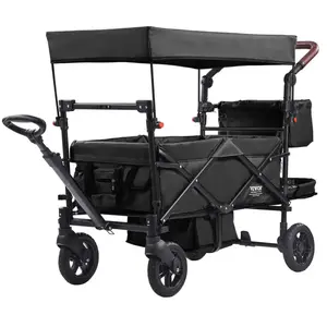VEVOR Chariot Pliable pour 2 Enfants Poussette Transport 25 kg avec Auvent Noir