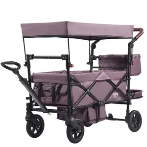 VEVOR Chariot Pliable pour 2 Enfants Poussette de Transport 25 kg Violet Foncé