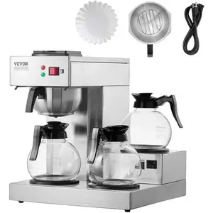 VEVOR Cafetière Filtre Commerciale 12 Tasses avec 3 Carafes en Verre 3... pas cher