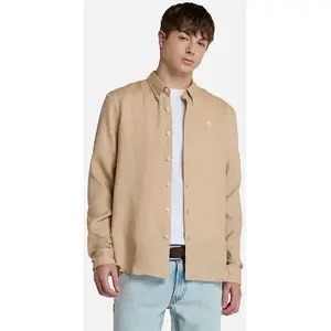 Timberland - Mill Brook Linen Shirt - Chemise taille L, beige pas cher