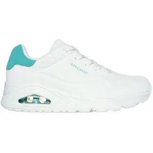 Skechers Femme Uno Pop Back Basket, Bordure en Daim Durabuck Blanc Menthe, 39 EU
