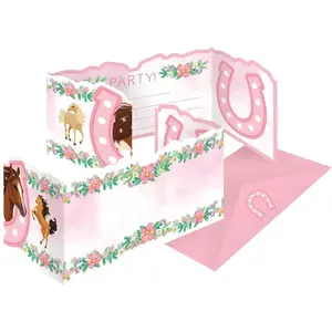 8 cartons dinvitation enveloppes poney fleurs - amscan 9909886 pas cher