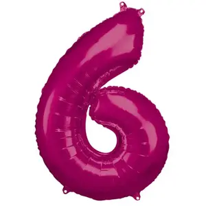 Amscan RueDeLaFete Ballon Aluminium 86 cm : Chiffre 6 - Rose Fushia pas cher