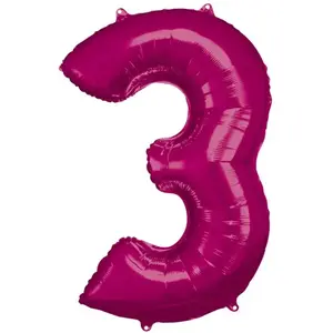 Amscan Ballon Aluminium 86 cm : Chiffre 3 - Rose Fushia pas cher