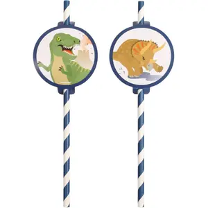 Amscan 8 Pailles Happy Dinosaure en papier - 19,7 cm pas cher
