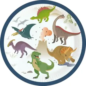 Amscan Lot 8 assiettes 18cm en papier Dino - Joyeux Dinosaure - Happy Dinosaure - Amscan pas cher