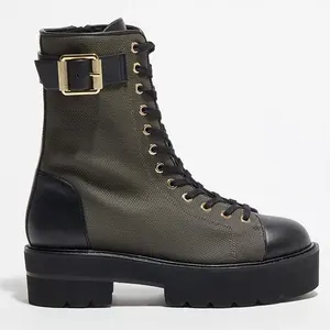 Stuart Weitzman - Boots en Cuir & Textile Ryder kaki/noir - Talon 5 cm...