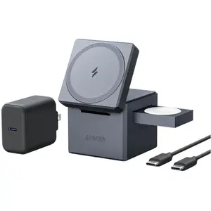 Comparateur de prix : Station de charge magnétique sans fil Anker 3-en-1 15 W avec MagSafe, gris