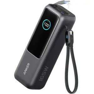 Batterie externe Anker 25 000 mAh, 165 W, 100 W, USB-C, câble USB-C rétractable, noir