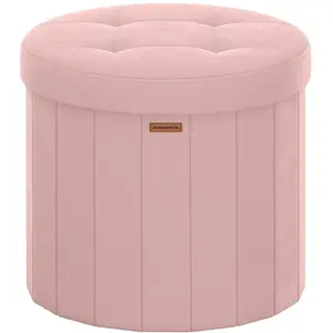SONGMICS Tabouret de rangement rond pliable avec couvercle, Rose Bonbo...