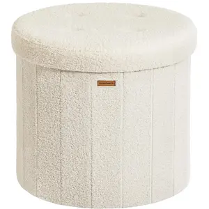 SONGMICS Tabouret de rangement rond pliable avec couvercle, Blanc Crèm... pas cher