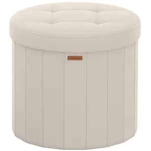 SONGMICS Tabouret de rangement rond pliable avec couvercle, Beige Capu... pas cher
