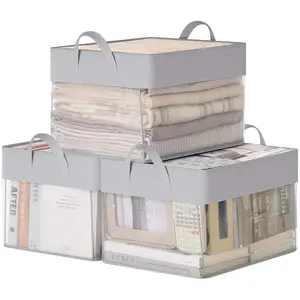 SONGMICS Boîtes de rangement lot de 3 en tissu pliable, Gris Tourterel...