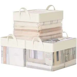 SONGMICS Boîtes de rangement lot de 3 en tissu pliable, Couleur Crème ...
