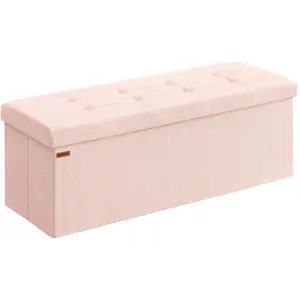 SONGMICS Banc de rangement pliable avec coffre, Rose Bonbon / 110L cm pas cher