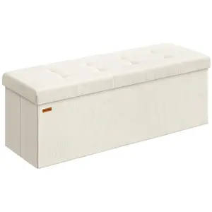 SONGMICS Banc de rangement pliable avec coffre, Blanc Crème / 110L cm pas cher