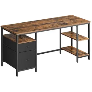 VASAGLE Bureau d Ordinateur, Table avec Rangement, 3 Étagères, 2 Tiroi... pas cher