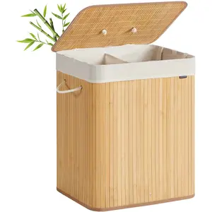 SONGMICS Panier à linge en bambou pliable, Naturel / 120 L pas cher