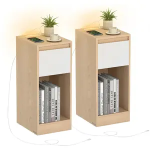 VASAGLE Table de chevet étroite avec LED ports USB tiroir, Jaune Amand... pas cher