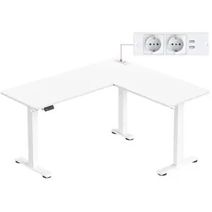VASAGLE Bureau d'angle électrique réglable avec multiprise, Blanc Nuag... pas cher