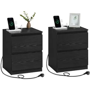 VASAGLE Table de chevet avec 2 prises secteur et 2 ports USB-A, Noir Boisé / 2 pas cher