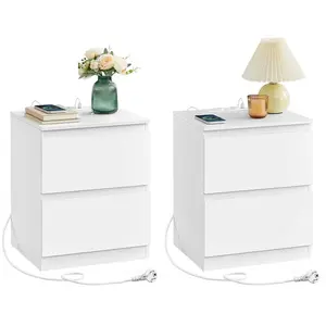 VASAGLE Table de chevet avec 2 prises secteur et 2 ports USB-A, Blanc ... pas cher