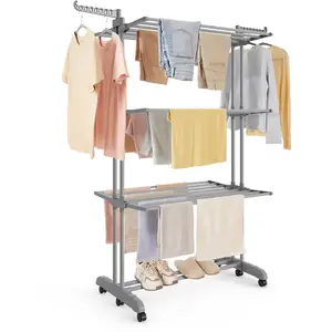 SONGMICS Étendoir à linge à niveaux pliable avec roulettes pratique robuste