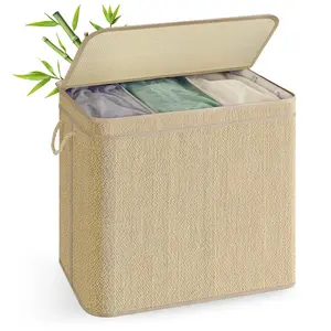 SONGMICS Panier à linge en bambou avec couvercle amovible et poignée, ... pas cher
