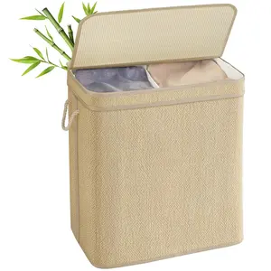 SONGMICS Panier à linge en bambou avec couvercle amovible et poignée, ... pas cher