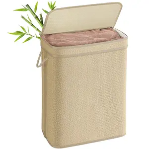 SONGMICS Panier à linge en bambou avec couvercle amovible et poignée, ... pas cher