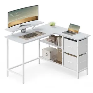 VASAGLE Bureau en Forme de L avec 2 Tiroirs Spacieux, Blanc érable / 115L cm pas cher