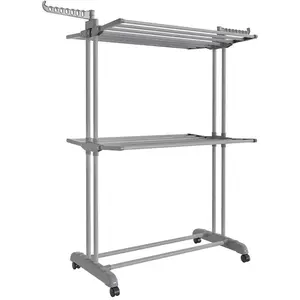 SONGMICS Étendoir à linge à niveaux pliable avec roulettes polyvalent
