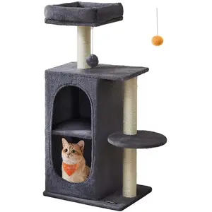 Feandrea Petit arbre à chat avec 2 grottes poteaux à griffer, Gris Foncé pas cher