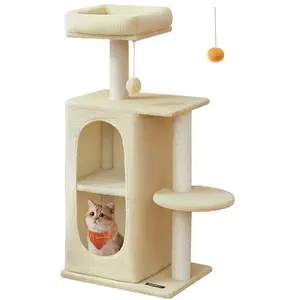 Feandrea Petit arbre à chat avec 2 grottes poteaux à griffer, Beige Sable pas cher