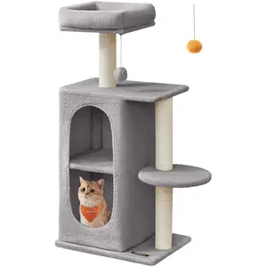 Comparateur de prix : Petit arbre à chat avec 2 grottes poteaux à griffer, Gris Clair