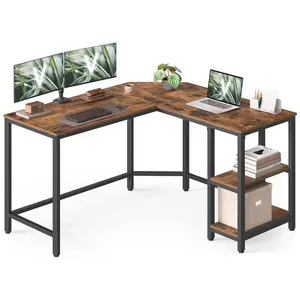 VASAGLE Bureau informatique en forme de L, Marron Rustique + Noir D'en... pas cher