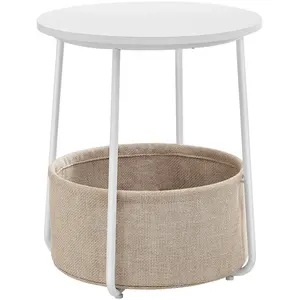 VASAGLE Petite table basse ronde avec panier tissu effet bois bleu poudré pas cher