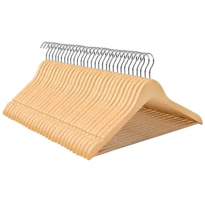 SONGMICS Cintre en bois avec barre à pantalon, Boisée