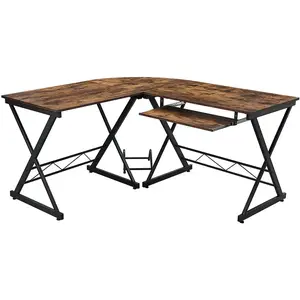 SONGMICS Bureau informatique en forme de L, Marron Vintage et Noir