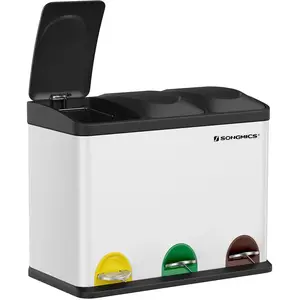 Songmics Poubelle de cuisine 3 compartiments, Noir et Blanc pas cher