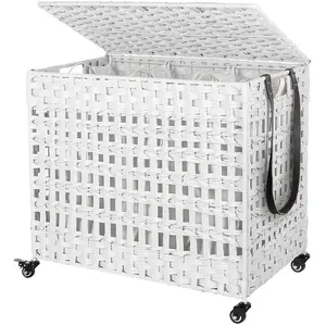 SONGMICS Panier à linge tissé à la main, Blanc pas cher