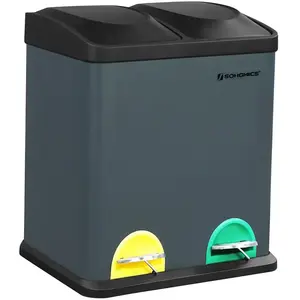 Comparateur de prix : SONGMICS Poubelle 30L avec 2 compartiments, Gris Anthracite et Noir / 30L